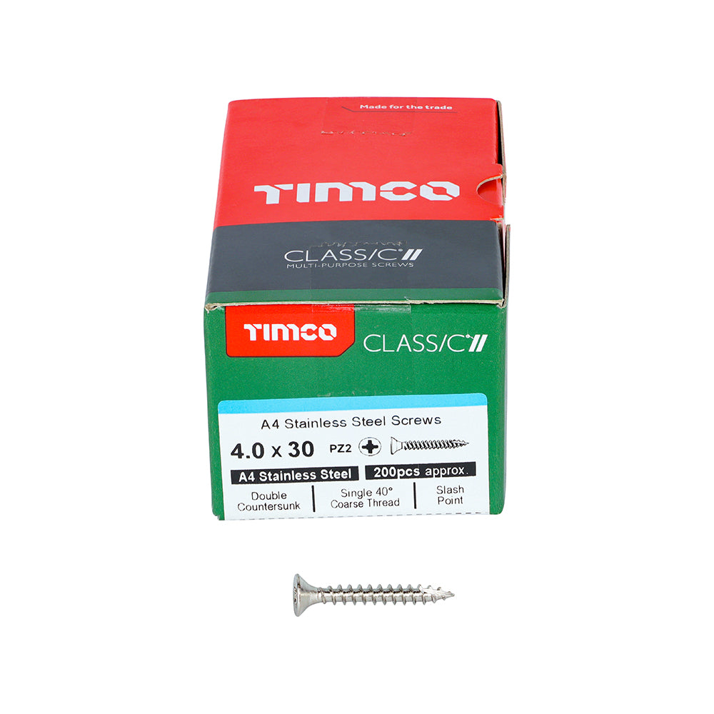 TIMCO Classic Multi-Purpose Countersunk A4 Stainless Steel Woodcrews - 4.0 x 30 - Image