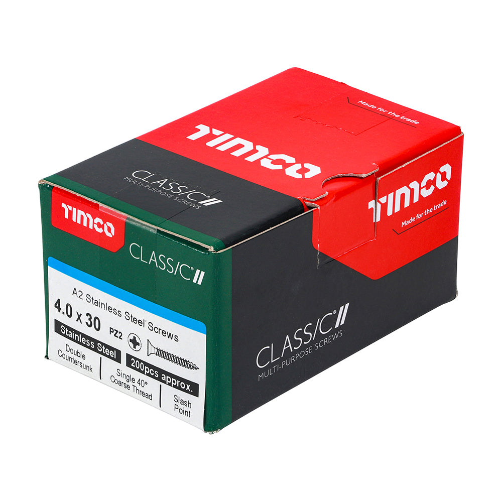 TIMCO Classic Multi-Purpose Countersunk A2 Stainless Steel Woodcrews - 4.0 x 30 - Image