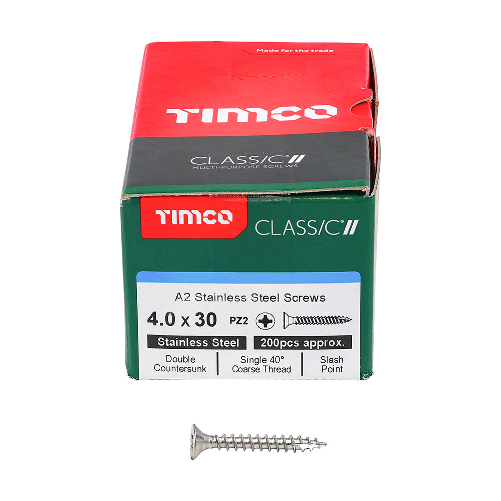 TIMCO Classic Multi-Purpose Countersunk A2 Stainless Steel Woodcrews - 4.0 x 30 - Image