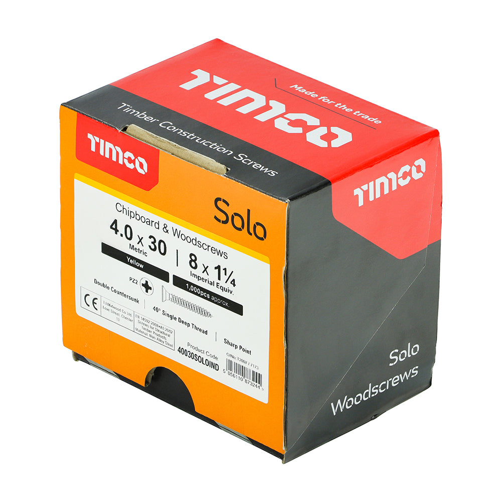 TIMCO Solo Countersunk Gold Woodscrews - 4.0 x 30 - Image