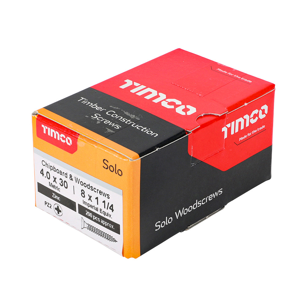 TIMCO Solo Countersunk Silver Woodscrews - 4.0 x 30 - Image