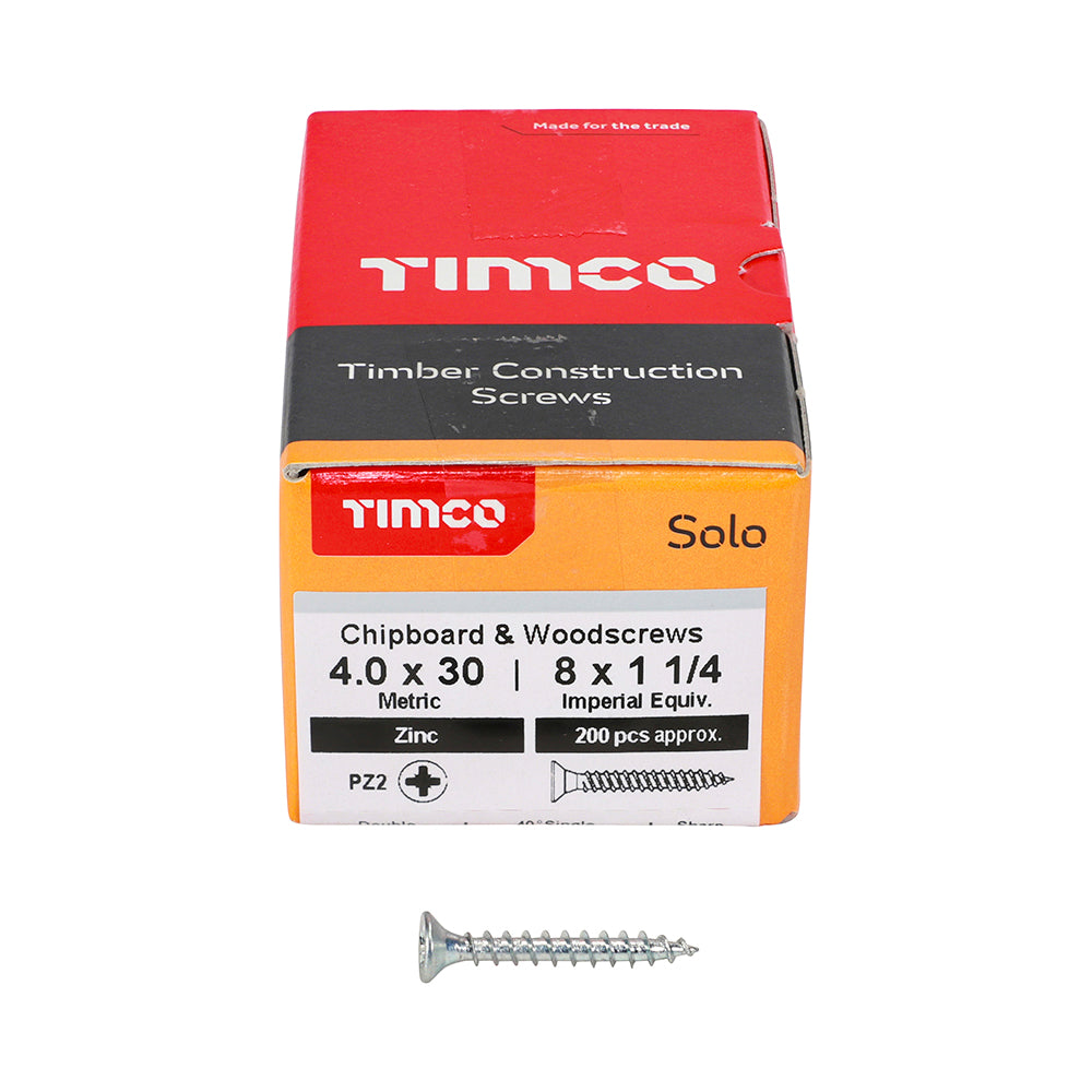 TIMCO Solo Countersunk Silver Woodscrews - 4.0 x 30 - Image