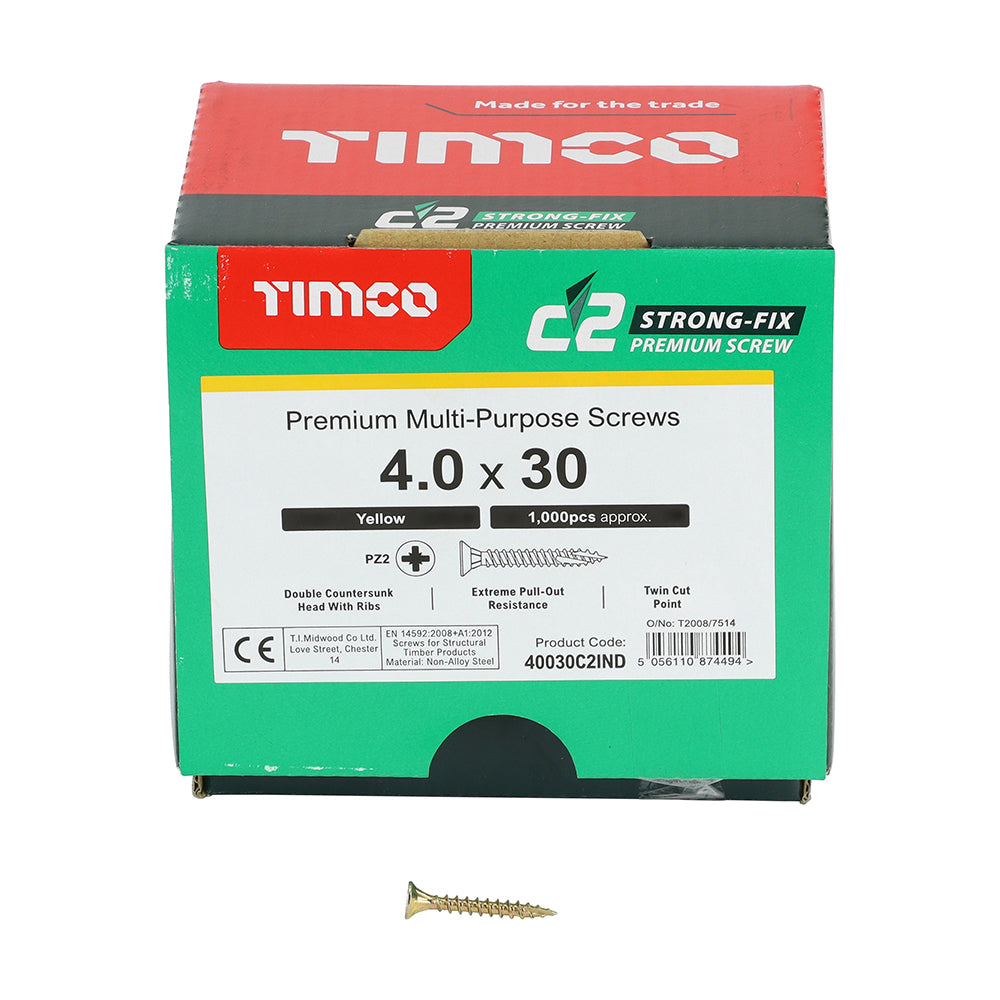 TIMCO C2 Strong-Fix Multi-Purpose Premium Countersunk Gold Woodscrews - 4.0 x 30