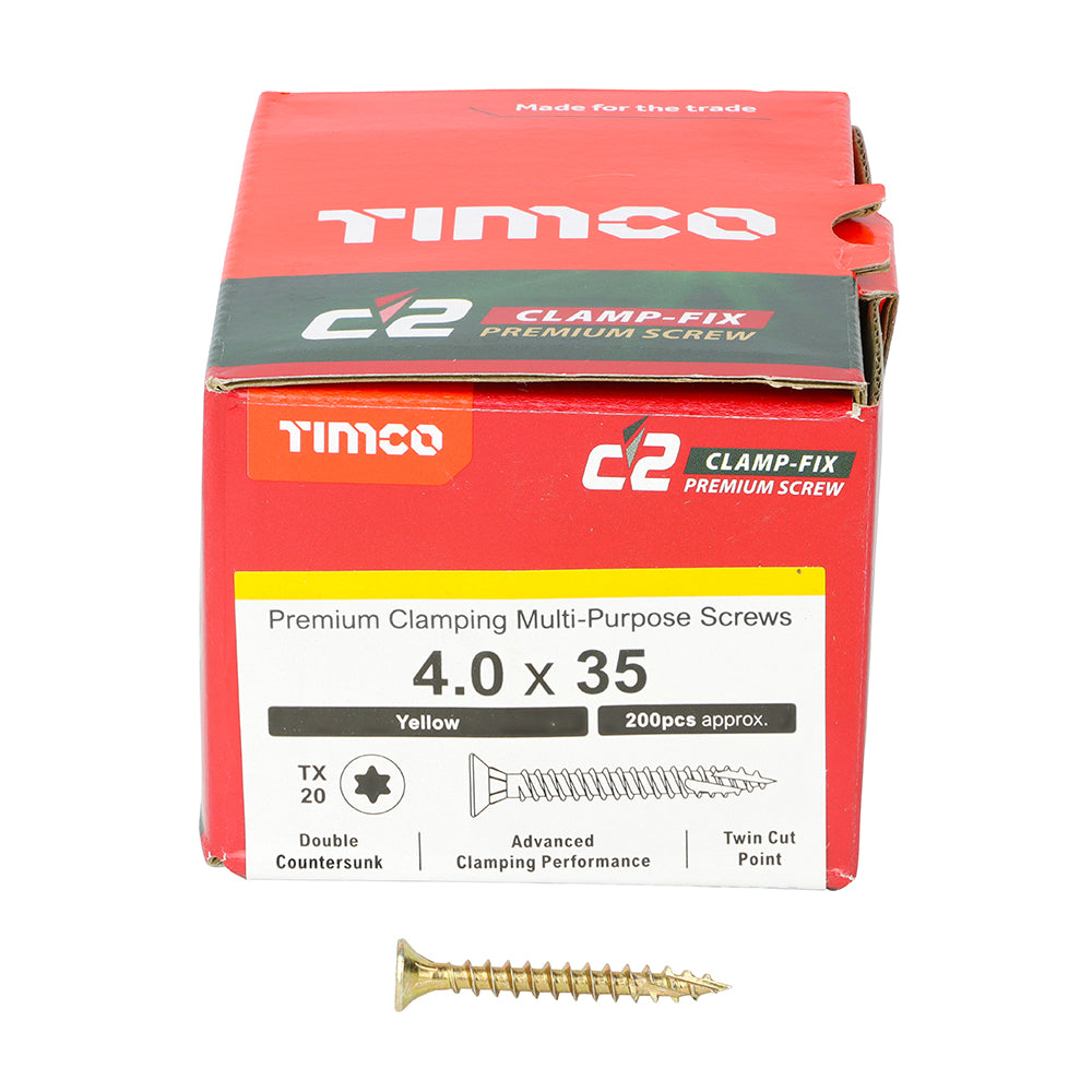 TIMCO C2 Clamp-Fix Multi-Purpose Premium Countersunk Gold Woodscrews - 4.0 x 35 - Image