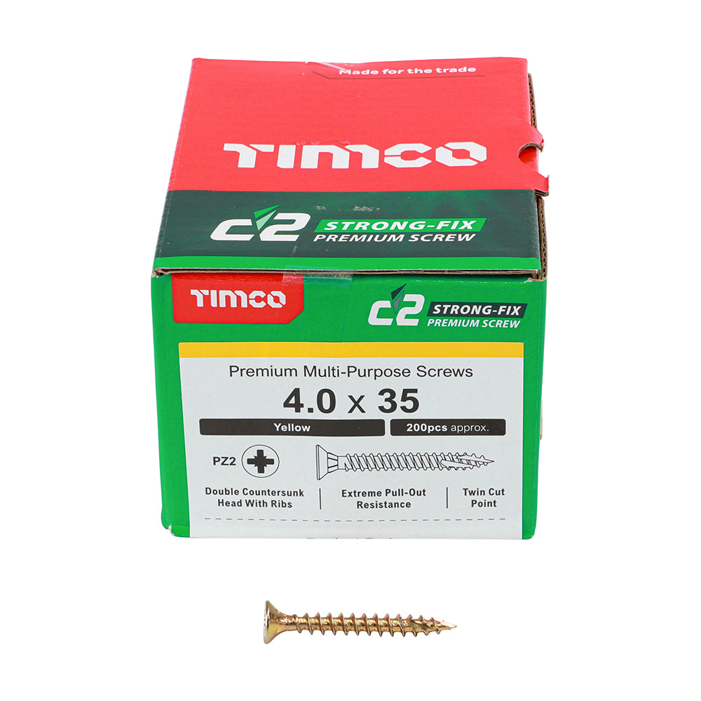 TIMCO C2 Strong-Fix Multi-Purpose Premium Countersunk Gold Woodscrews - 4.0 x 35 - Image