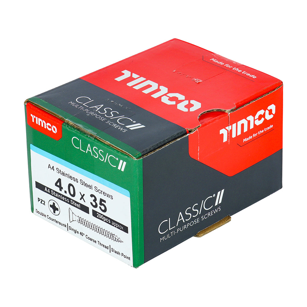 TIMCO Classic Multi-Purpose Countersunk A4 Stainless Steel Woodcrews - 4.0 x 35 - Image