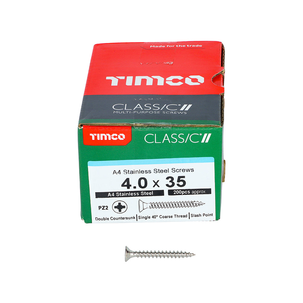 TIMCO Classic Multi-Purpose Countersunk A4 Stainless Steel Woodcrews - 4.0 x 35 - Image
