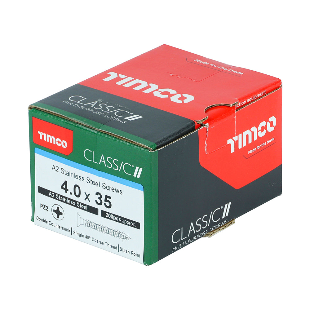 TIMCO Classic Multi-Purpose Countersunk A2 Stainless Steel Woodcrews - 4.0 x 35 - Image