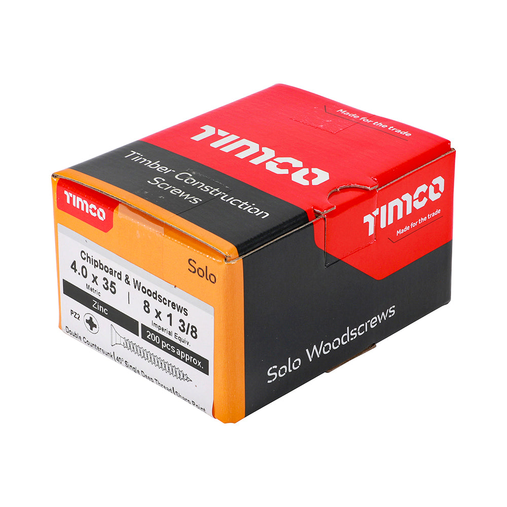 TIMCO Solo Countersunk Silver Woodscrews - 4.0 x 35 - Image