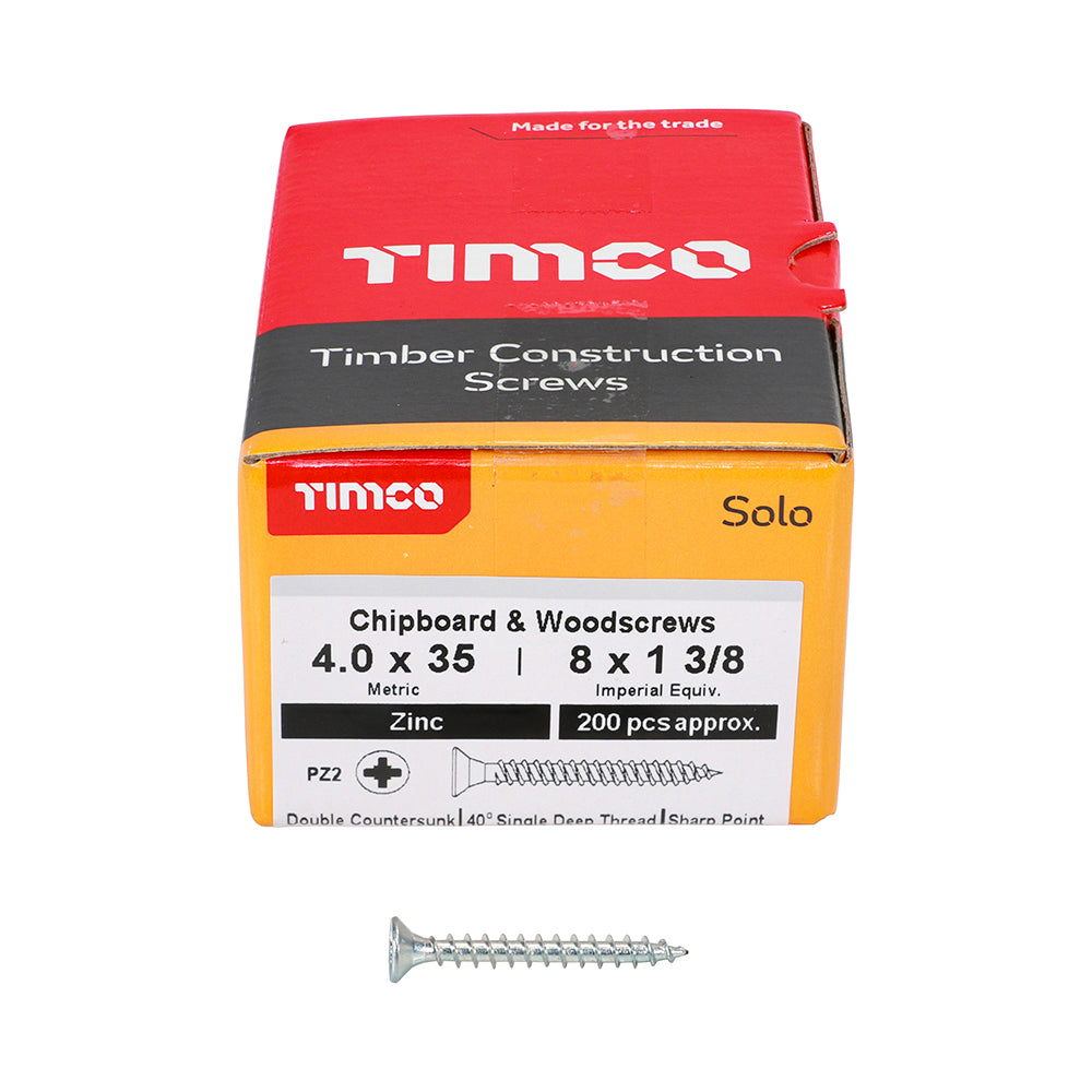 TIMCO Solo Countersunk Silver Woodscrews - 4.0 x 35 - Image