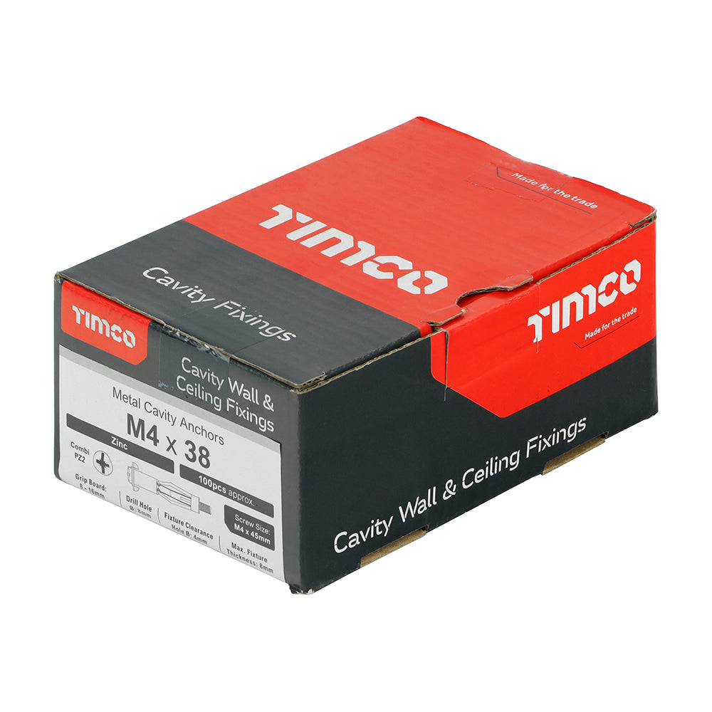 TIMCO Metal Cavity Anchors Silver - M4 x 38 (45mm Screw) - Image