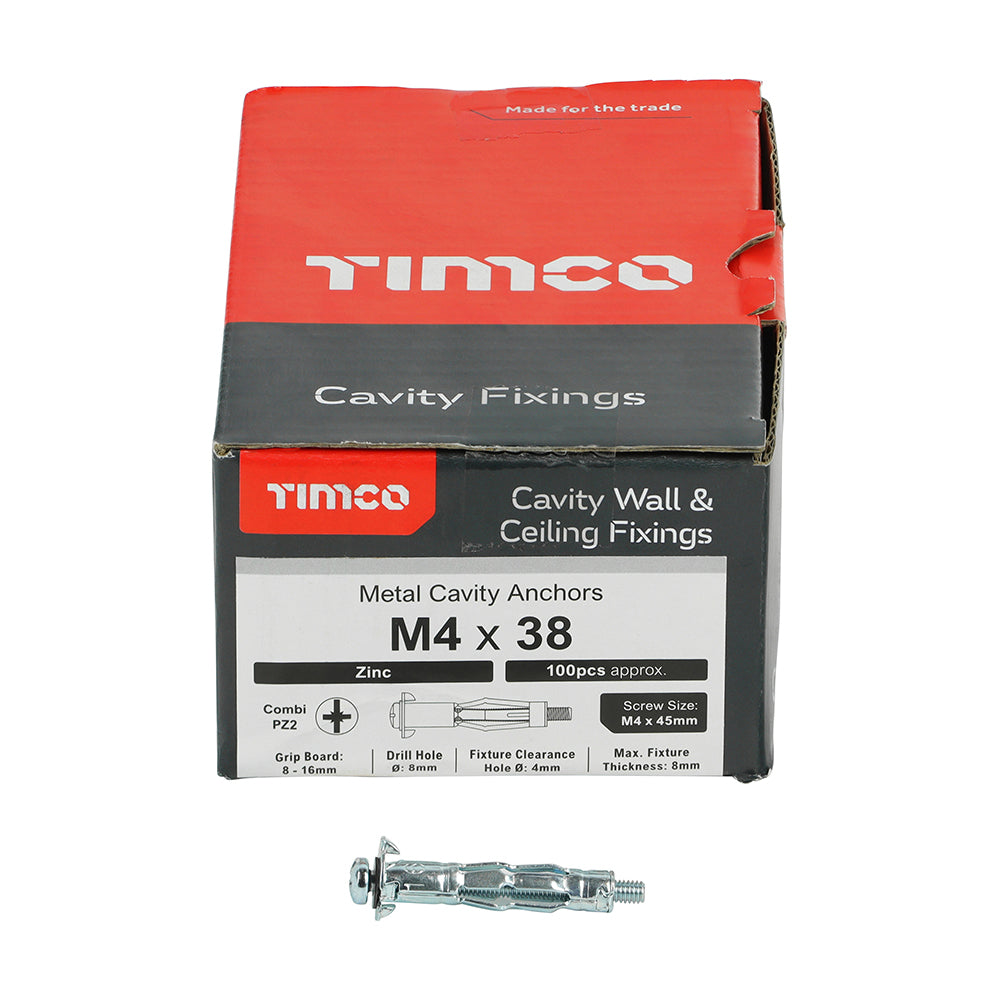 TIMCO Metal Cavity Anchors Silver - M4 x 38 (45mm Screw) - Image