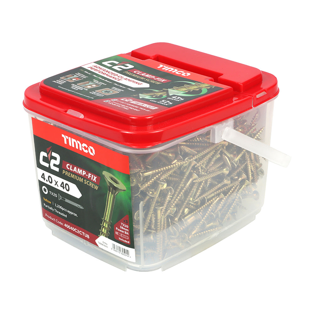 TIMCO C2 Clamp-Fix Multi-Purpose Premium Countersunk Gold Woodscrews - 4.0 x 40 - Image