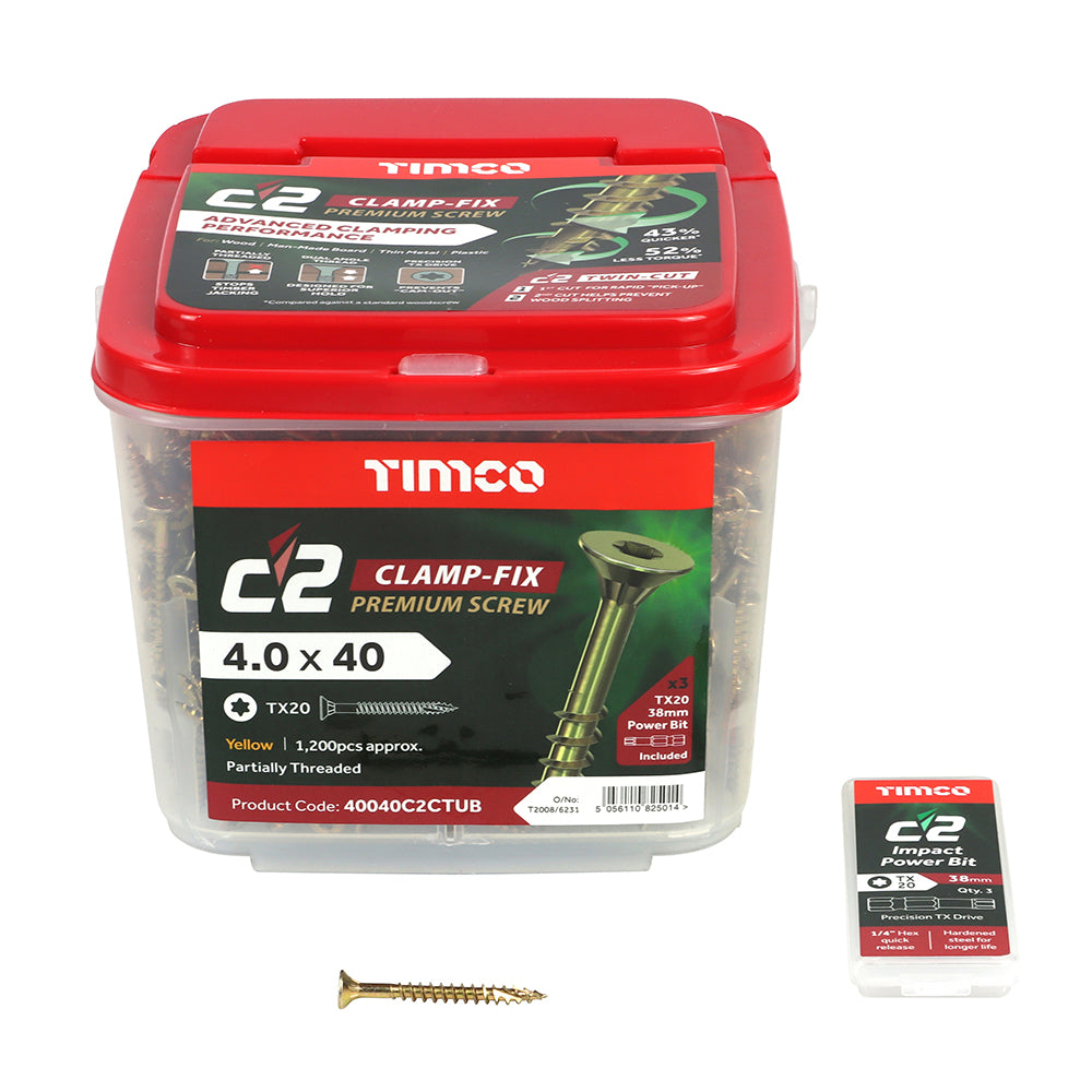 TIMCO C2 Clamp-Fix Multi-Purpose Premium Countersunk Gold Woodscrews - 4.0 x 40 - Image