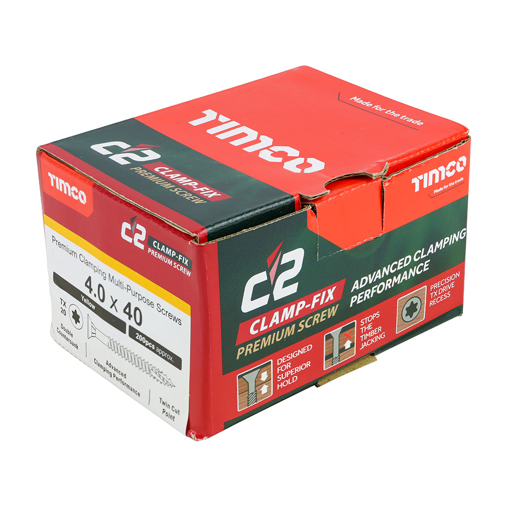 TIMCO C2 Clamp-Fix Multi-Purpose Premium Countersunk Gold Woodscrews - 4.0 x 40 - Image