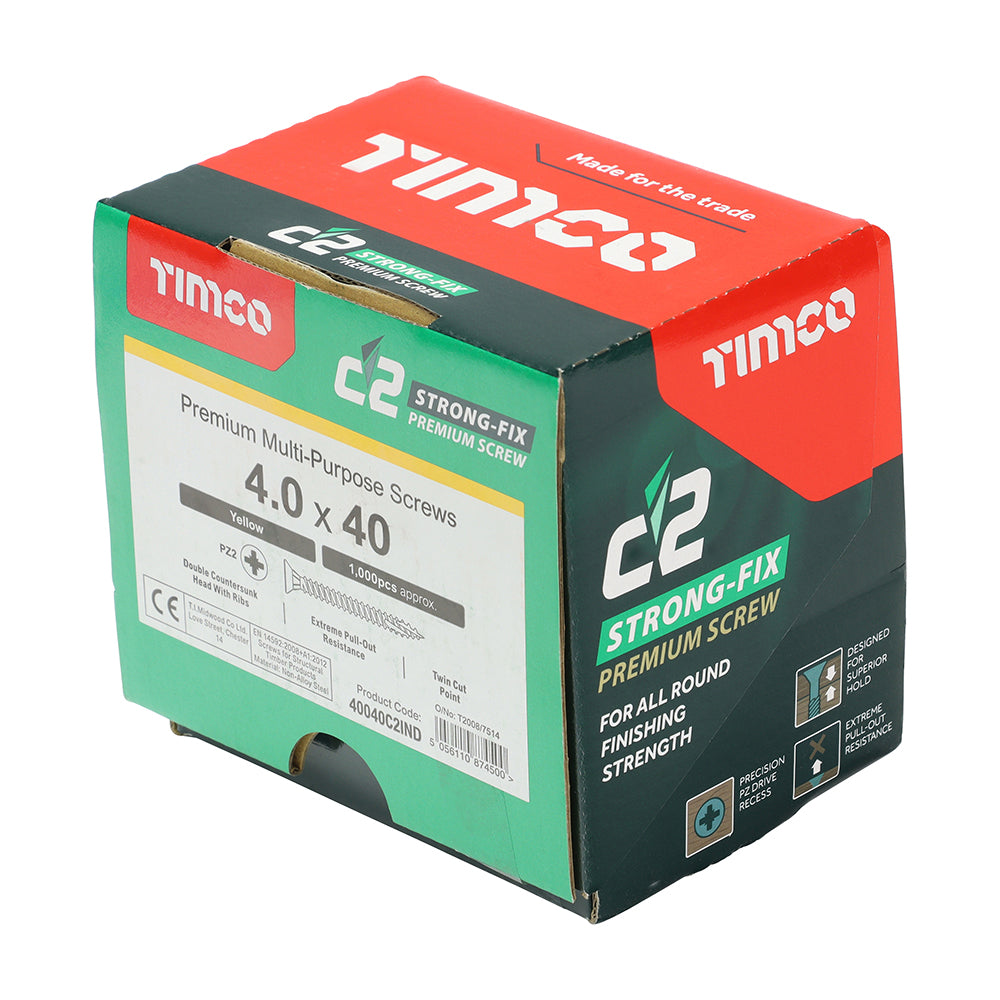 TIMCO C2 Strong-Fix Multi-Purpose Premium Countersunk Gold Woodscrews - 4.0 x 40