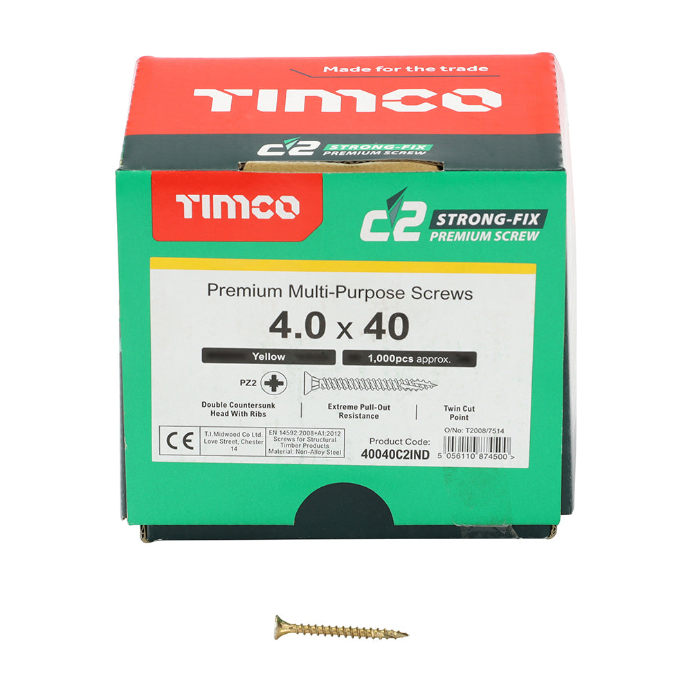 TIMCO C2 Strong-Fix Multi-Purpose Premium Countersunk Gold Woodscrews - 4.0 x 40
