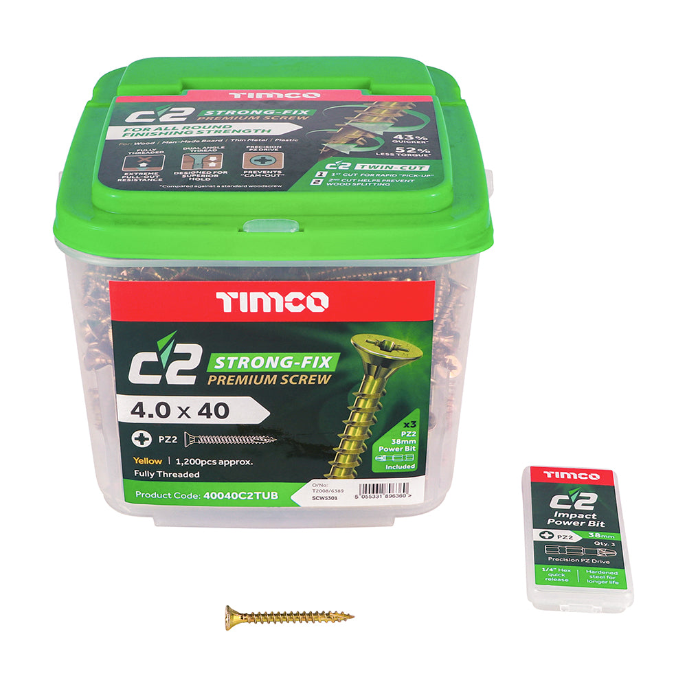 TIMCO C2 Strong-Fix Multi-Purpose Premium Countersunk Gold Woodscrews - 4.0 x 40 - Image