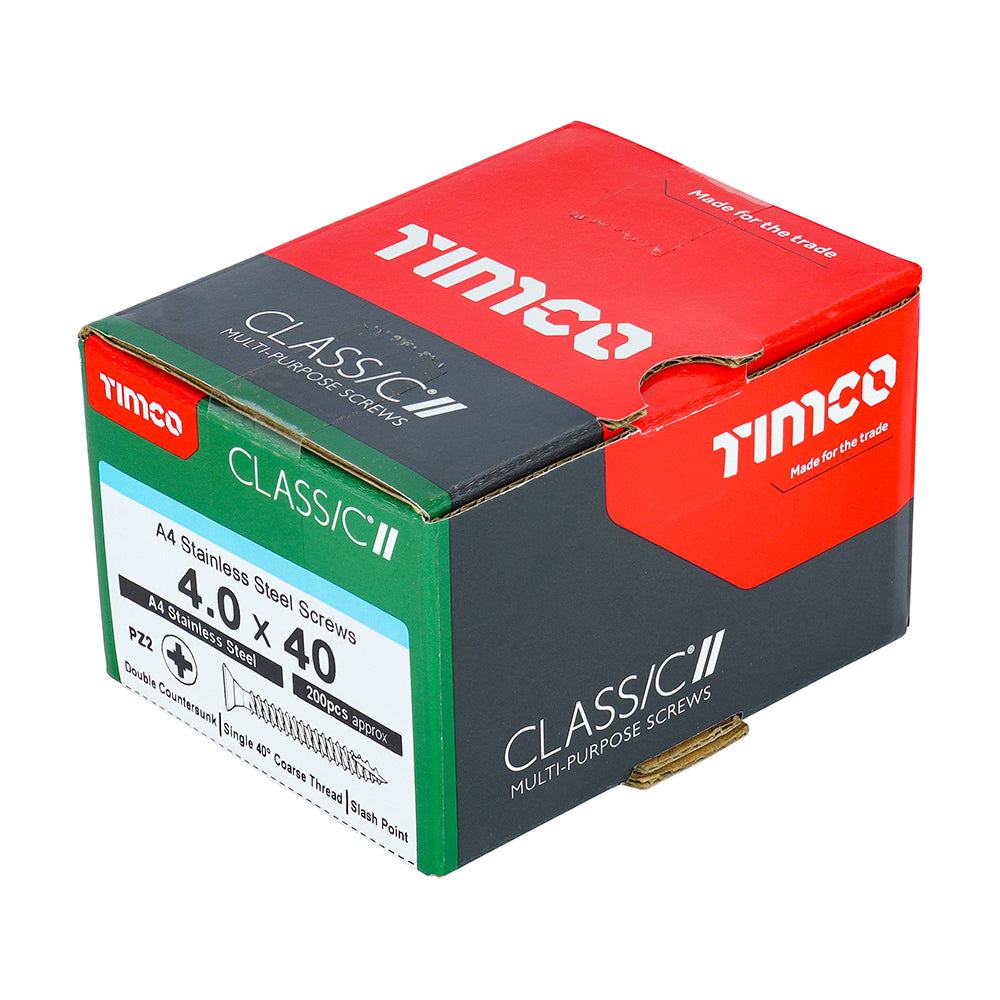 TIMCO Classic Multi-Purpose Countersunk A4 Stainless Steel Woodcrews - 4.0 x 40 - Image