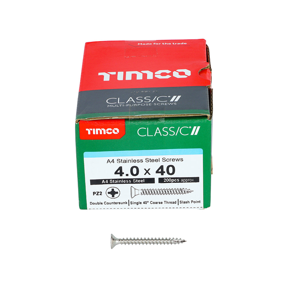 TIMCO Classic Multi-Purpose Countersunk A4 Stainless Steel Woodcrews - 4.0 x 40 - Image