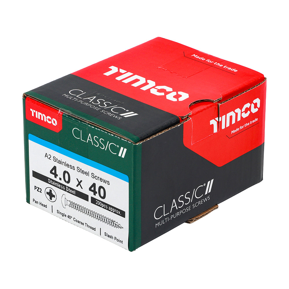TIMCO Classic Multi-Purpose Pan Head A2 Stainless Steel Woodcrews - 4.0 x 40 - Image