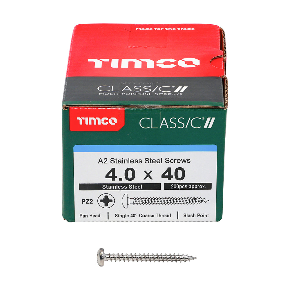 TIMCO Classic Multi-Purpose Pan Head A2 Stainless Steel Woodcrews - 4.0 x 40 - Image