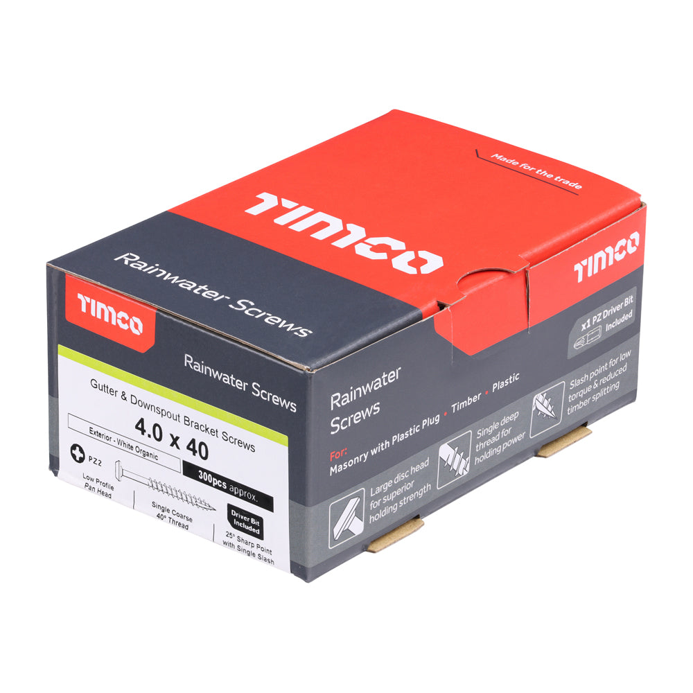 TIMCO Rainwater Bracket Exterior White Screws - 4.0 x 40 - Image