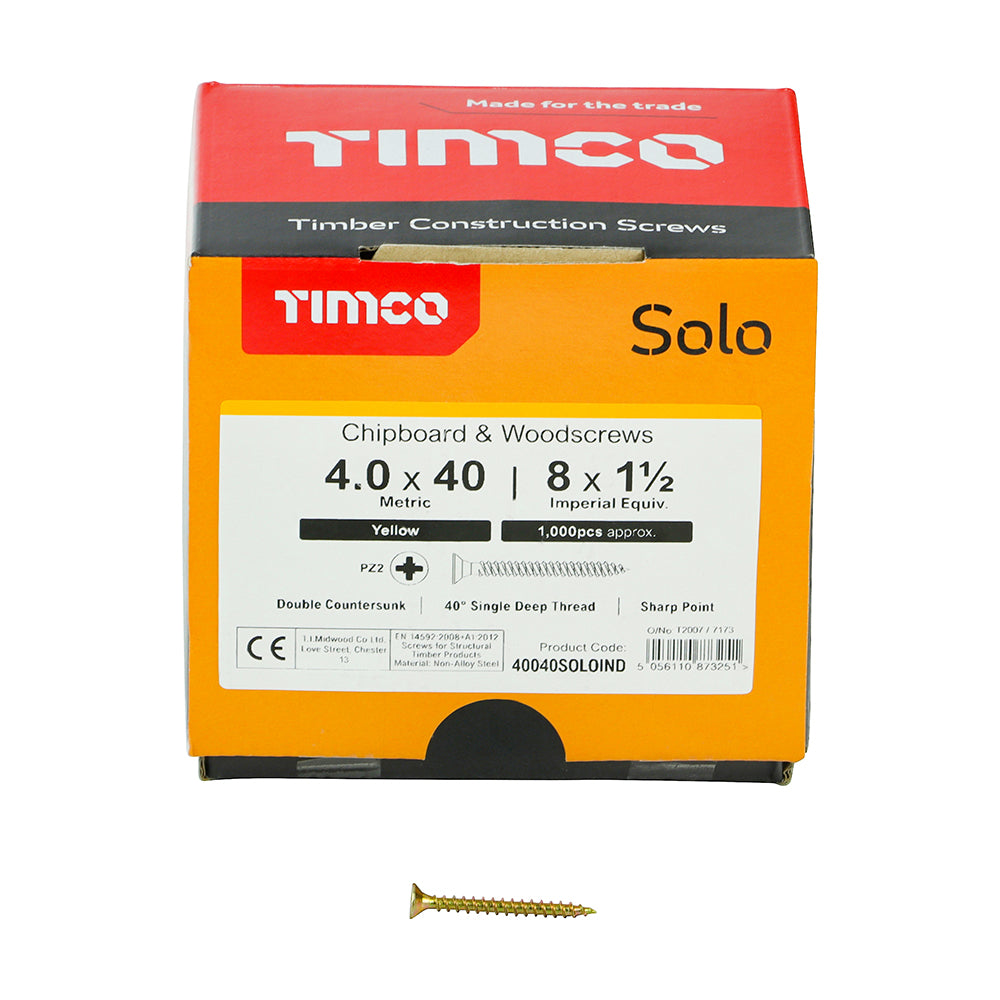 TIMCO Solo Countersunk Gold Woodscrews - 4.0 x 40 - Image