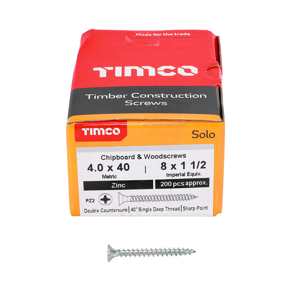 TIMCO Solo Countersunk Silver Woodscrews - 4.0 x 40 - Image