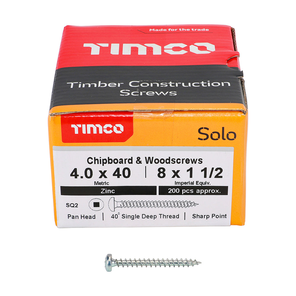 TIMCO Solo Pan Head Silver Woodscrews - 4.0 x 40 - Image
