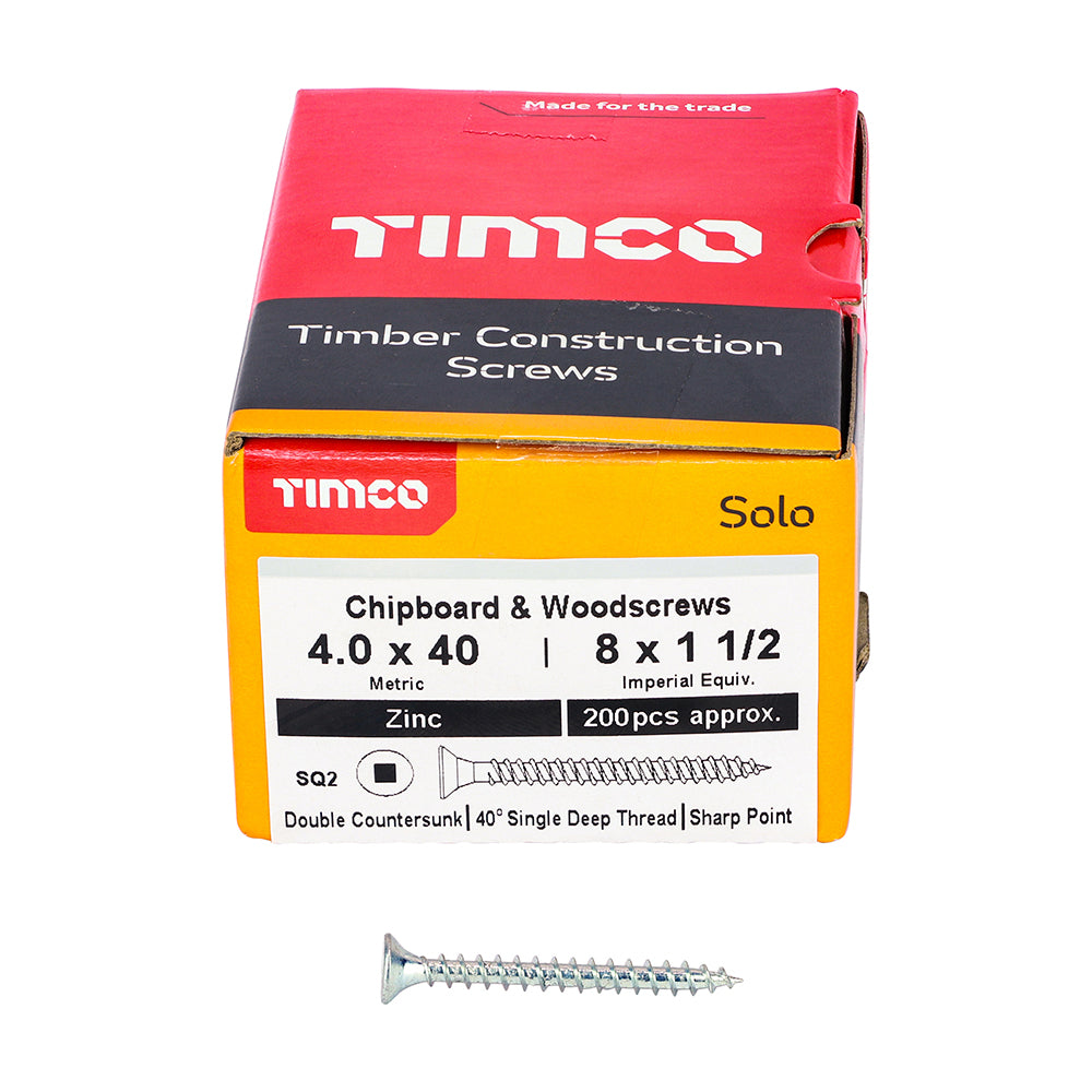 TIMCO Solo Countersunk Silver Woodscrews - 4.0 x 40 - Image