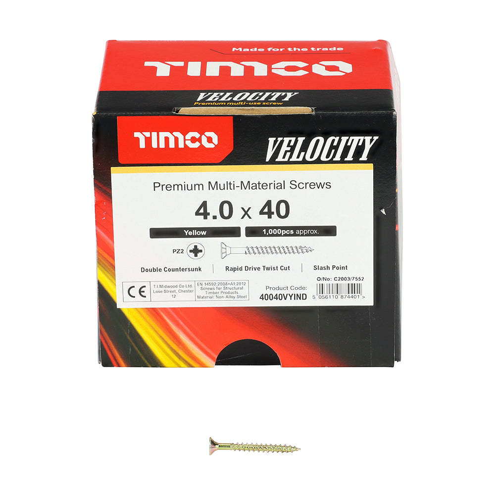 TIMCO Velocity Premium Multi-Use Countersunk Gold Woodscrews - 4.0 x 40