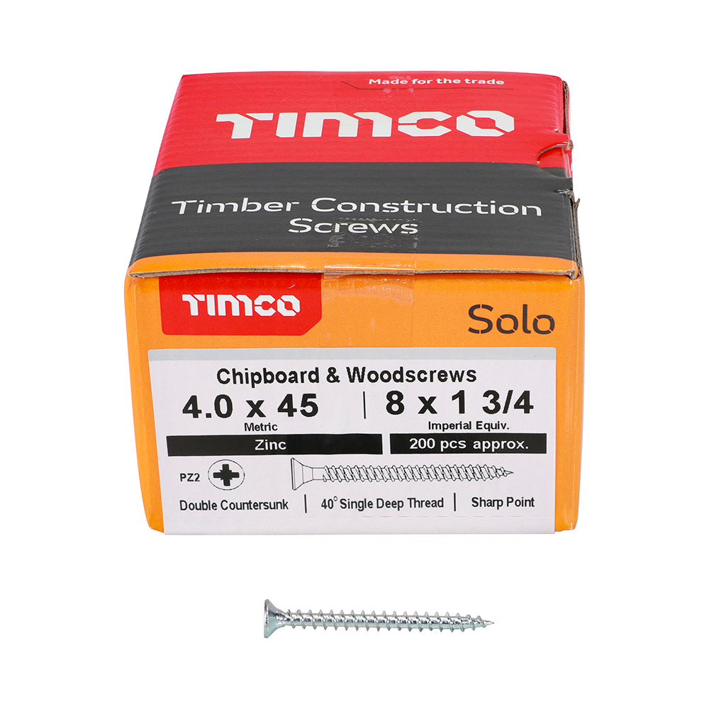 TIMCO Solo Countersunk Silver Woodscrews - 4.0 x 45 - Image