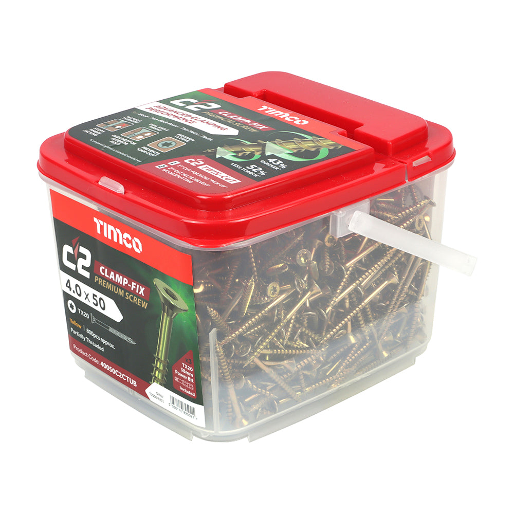 TIMCO C2 Clamp-Fix Multi-Purpose Premium Countersunk Gold Woodscrews - 4.0 x 50 - Image
