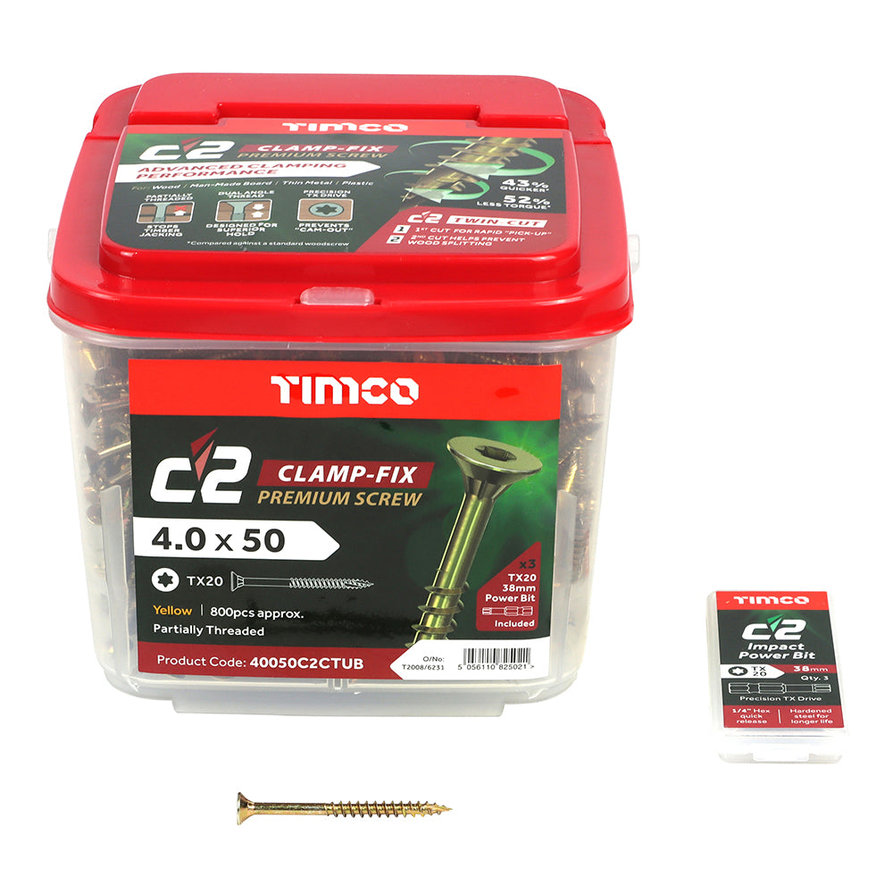 TIMCO C2 Clamp-Fix Multi-Purpose Premium Countersunk Gold Woodscrews - 4.0 x 50 - Image