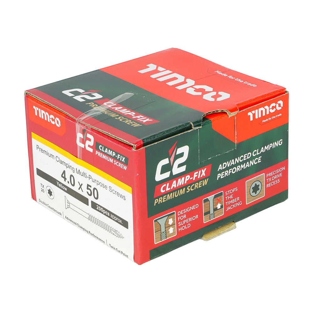 TIMCO C2 Clamp-Fix Multi-Purpose Premium Countersunk Gold Woodscrews - 4.0 x 50 - Image