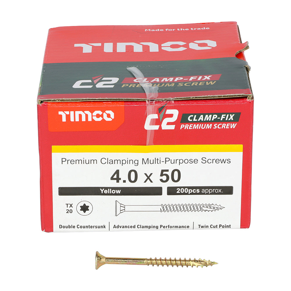TIMCO C2 Clamp-Fix Multi-Purpose Premium Countersunk Gold Woodscrews - 4.0 x 50 - Image