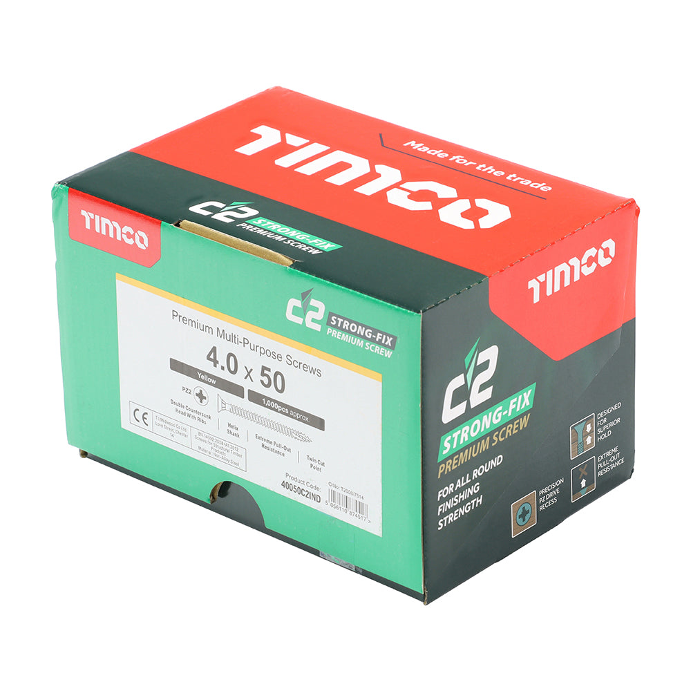 TIMCO C2 Strong-Fix Multi-Purpose Premium Countersunk Gold Woodscrews - 4.0 x 50