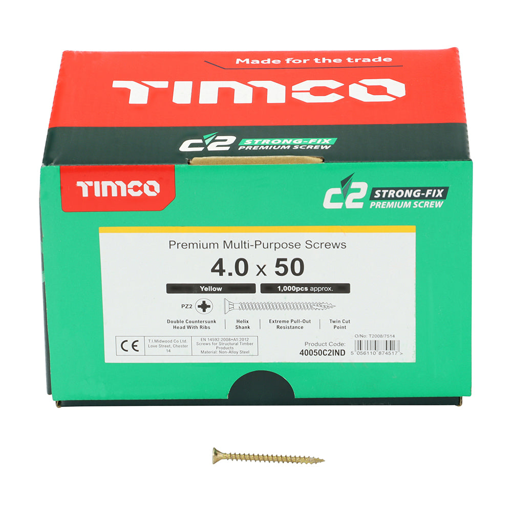 TIMCO C2 Strong-Fix Multi-Purpose Premium Countersunk Gold Woodscrews - 4.0 x 50