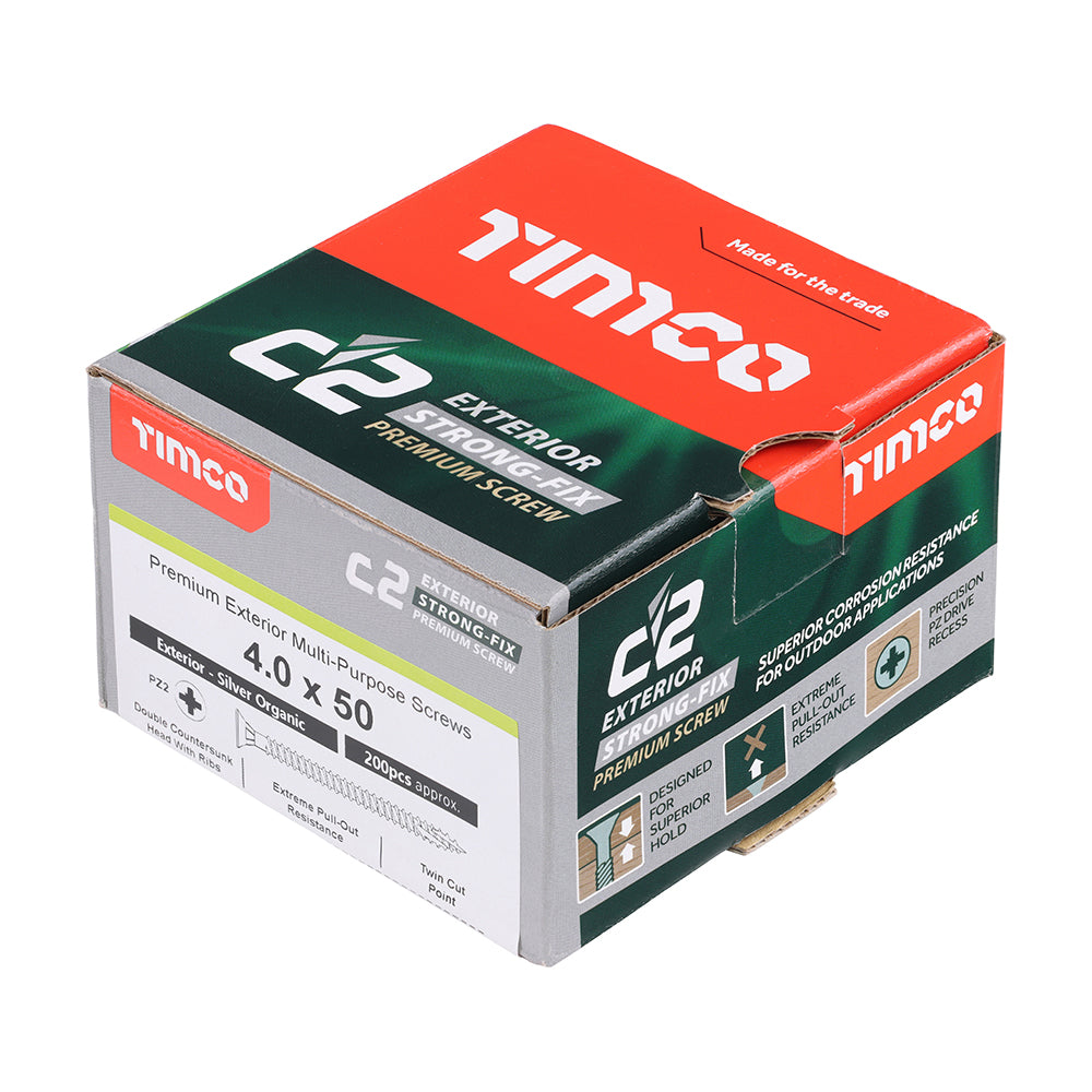 TIMCO C2 Exterior Multi-Purpose Premium Countersunk Silver Woodscrews - 4.0 x 50 - Image