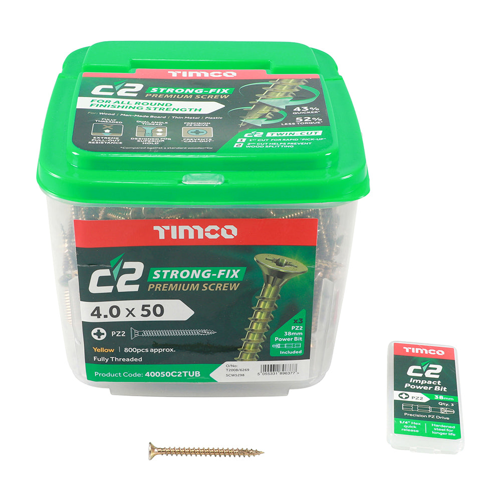 TIMCO C2 Strong-Fix Multi-Purpose Premium Countersunk Gold Woodscrews - 4.0 x 50 - Image