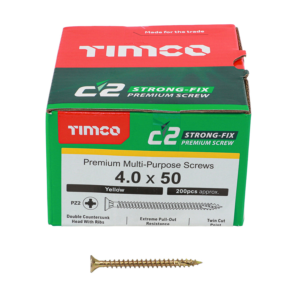 TIMCO C2 Strong-Fix Multi-Purpose Premium Countersunk Gold Woodscrews - 4.0 x 50 - Image