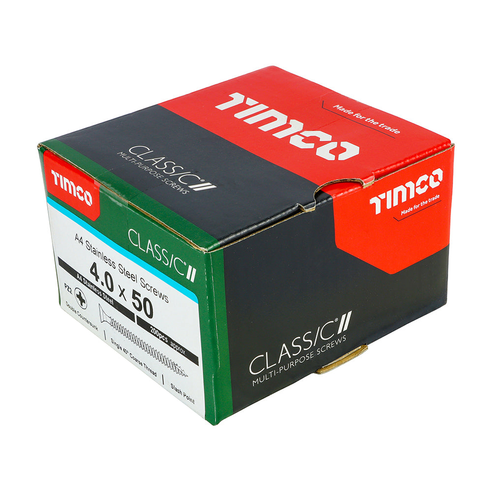 TIMCO Classic Multi-Purpose Countersunk A4 Stainless Steel Woodcrews - 4.0 x 50 - Image