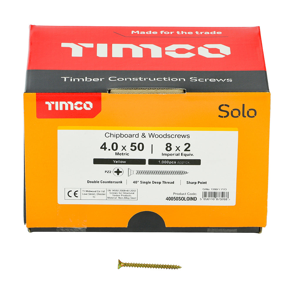 TIMCO Solo Countersunk Gold Woodscrews - 4.0 x 50 - Image