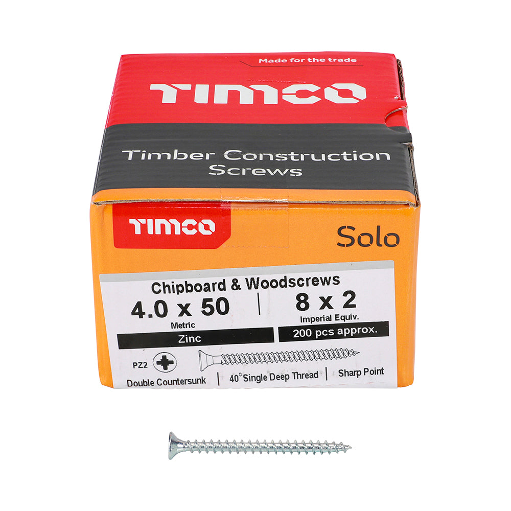 TIMCO Solo Countersunk Silver Woodscrews - 4.0 x 50 - Image