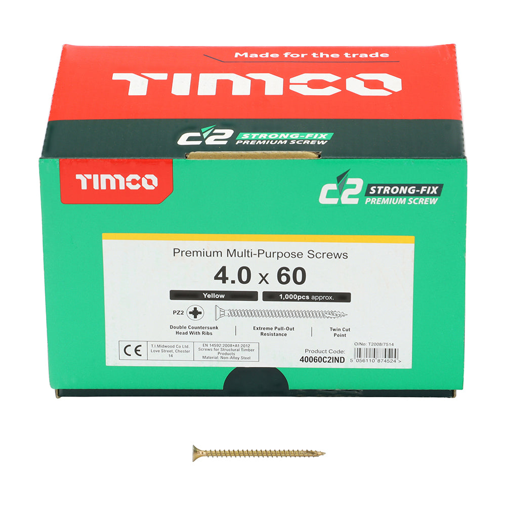TIMCO C2 Strong-Fix Multi-Purpose Premium Countersunk Gold Woodscrews - 4.0 x 60