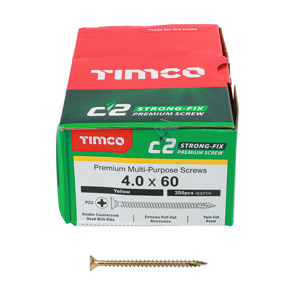 TIMCO C2 Strong-Fix Multi-Purpose Premium Countersunk Gold Woodscrews - 4.0 x 60 - Image