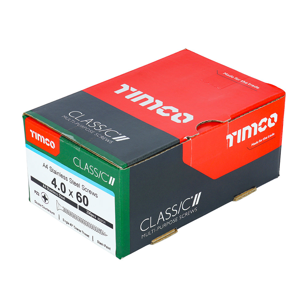 TIMCO Classic Multi-Purpose Countersunk A4 Stainless Steel Woodcrews - 4.0 x 60 - Image
