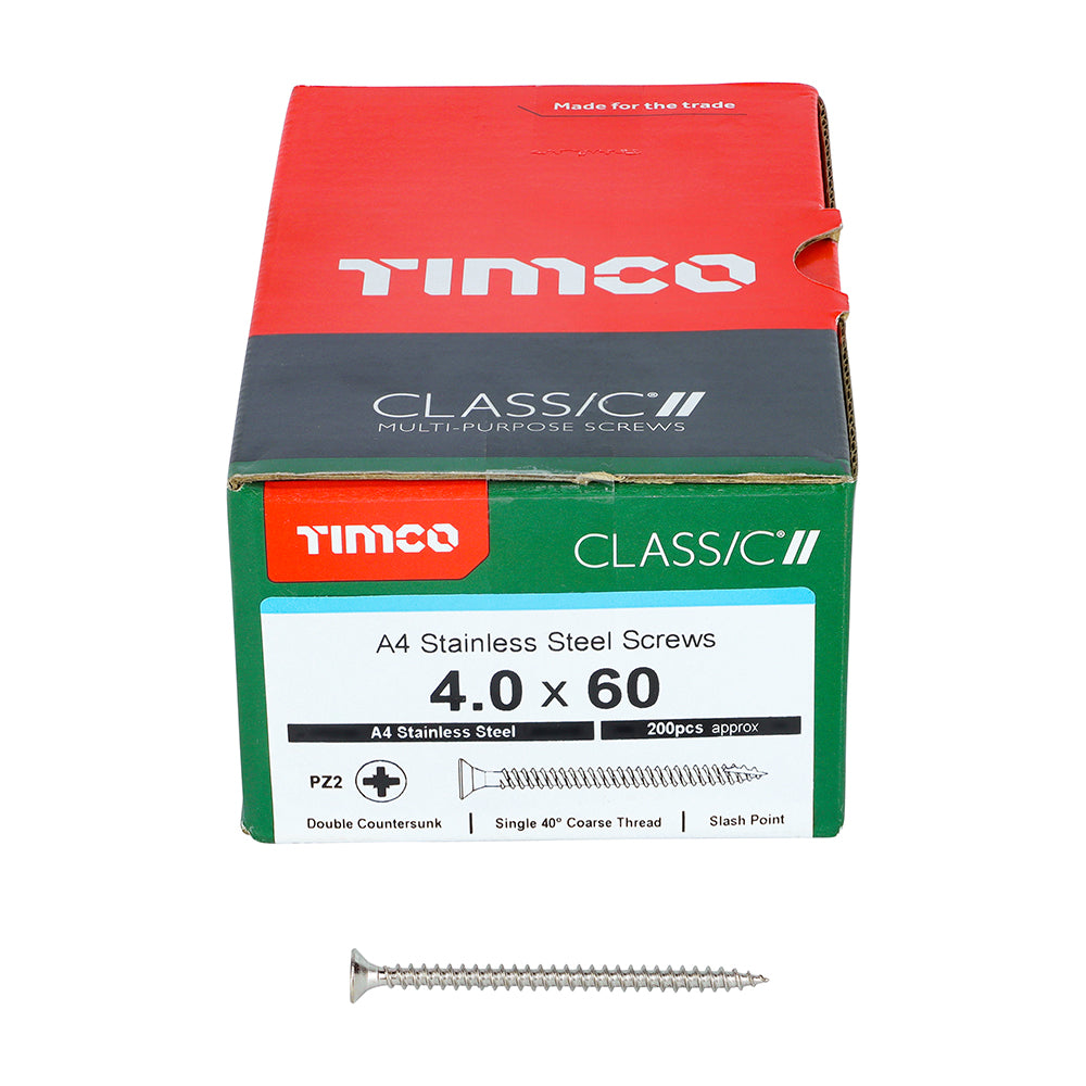 TIMCO Classic Multi-Purpose Countersunk A4 Stainless Steel Woodcrews - 4.0 x 60 - Image