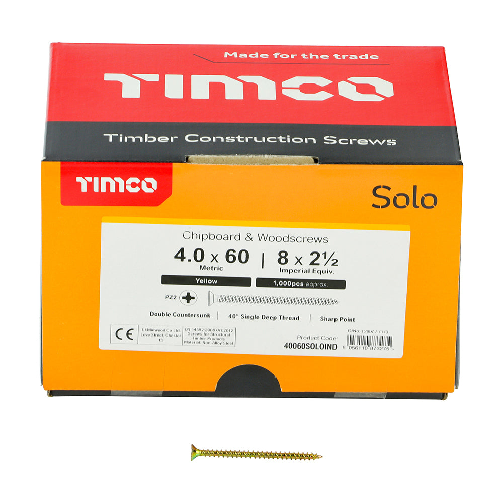 TIMCO Solo Countersunk Gold Woodscrews - 4.0 x 60 - Image